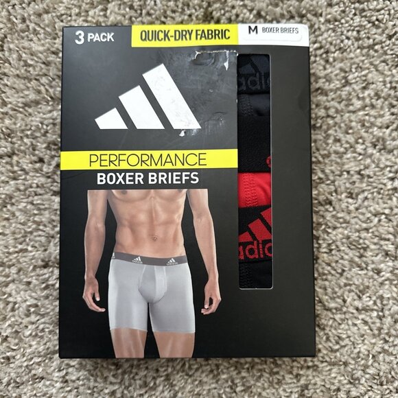 Adidas Quick-Dry Fabric Performance 3Pack Medium Boxer Brief Carbo/Red/Blk Men's - Picture 1 of 4